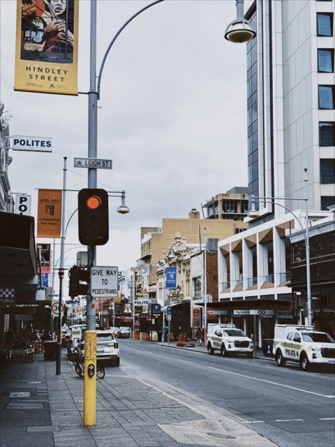 A city street on an overcast day